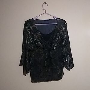 V Neck Long Sleeve Shirt with Flower Embroidery